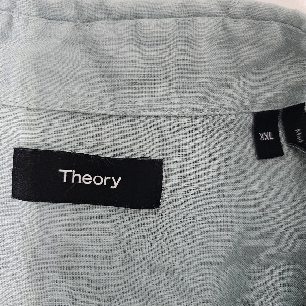 Theory Irving Linen Shirt XXL Sage Green Short Sleeve Button Up Luxury Minimalis - Picture 5 of 7